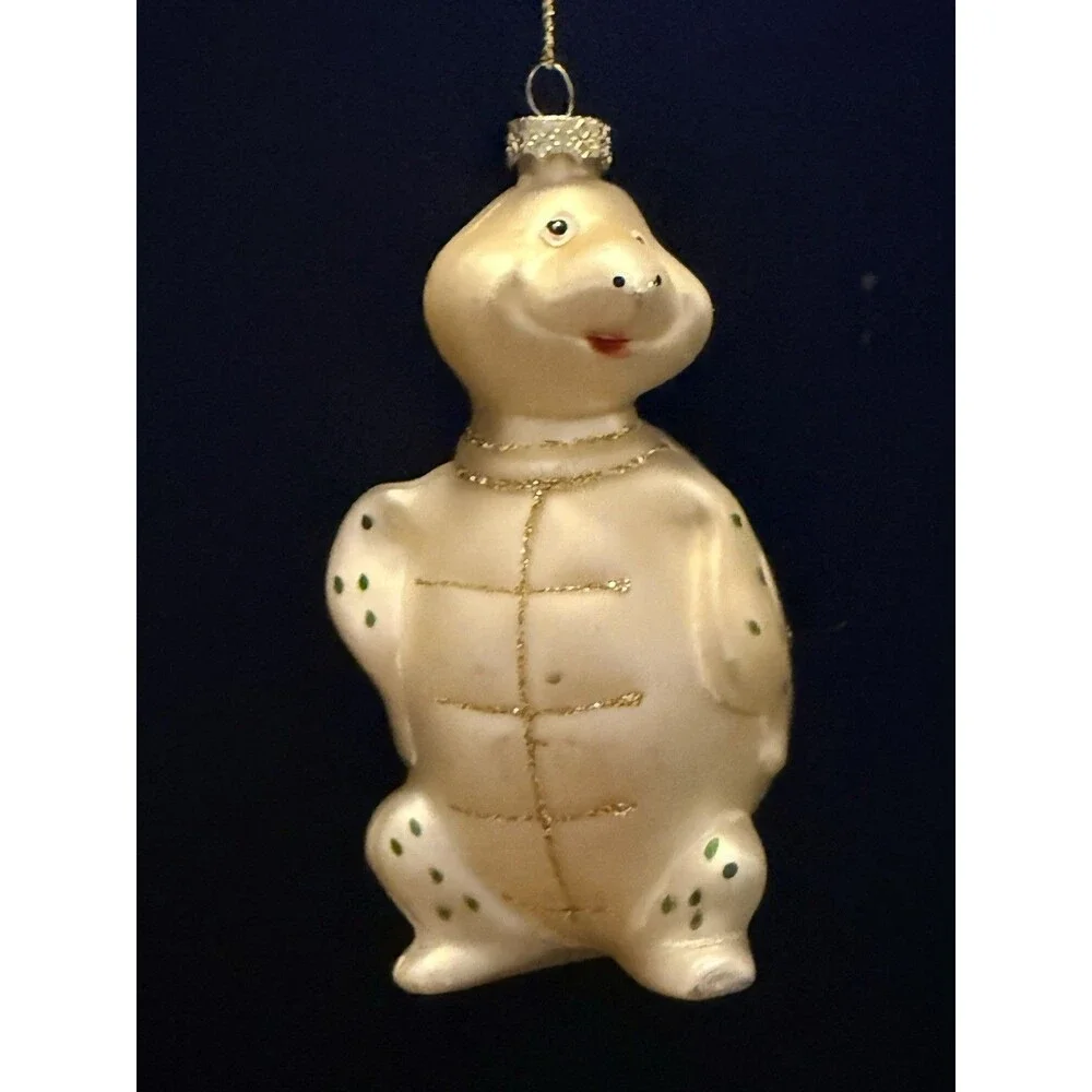 Blown Glass Turtle Christmas Ornament Hand Painted Glitter 4.5